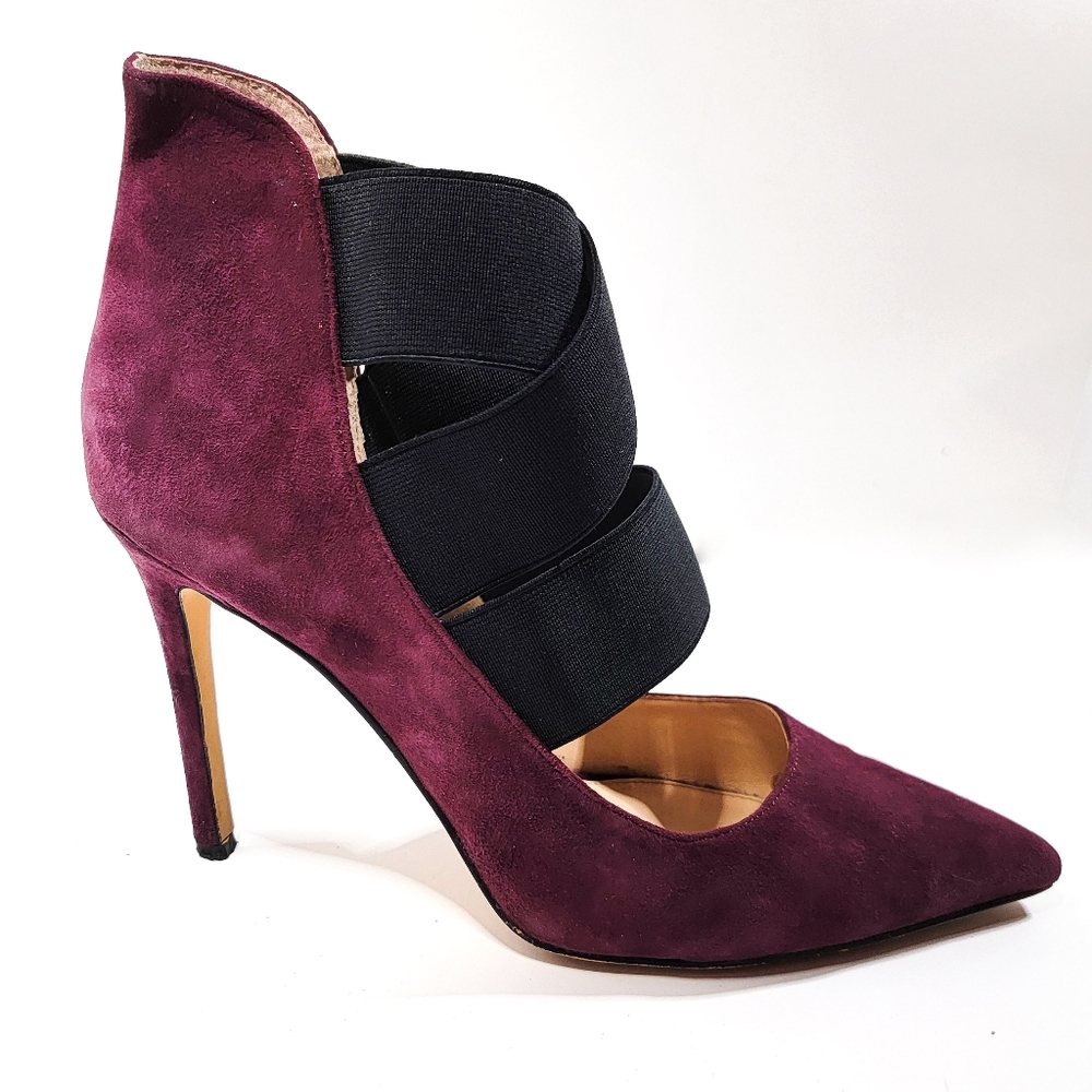 Vince Camuto Nigel Heels Sugar Plum Suede Pointy Toe Elastic Straps Sz 9.5M